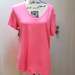 Womens  Pink v-neck Short-sleeved Shirt Soft! Barbiecore Sz. Large